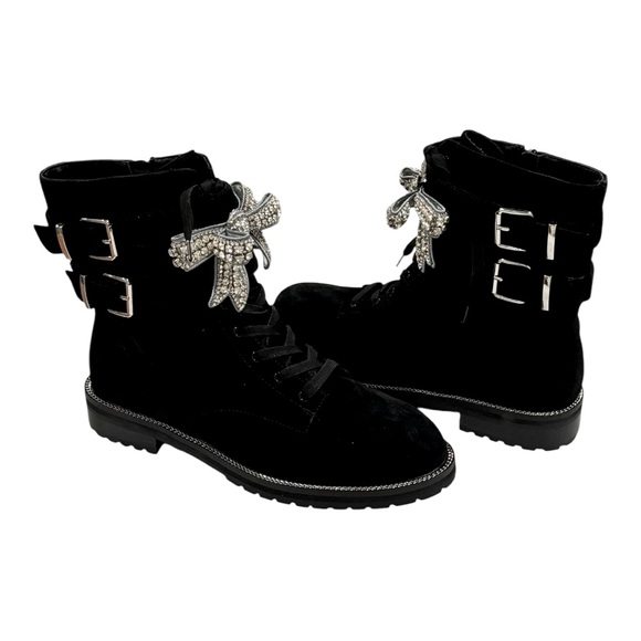 KURT GEIGER Sutton Bow Boot Black Suede Crystal Eagle Bow - Picture 8 of 16
